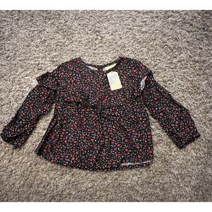 There Abouts Thereabouts Toddler Girls Shirt Size 2T Black w/ Flowers Ruffle NWT